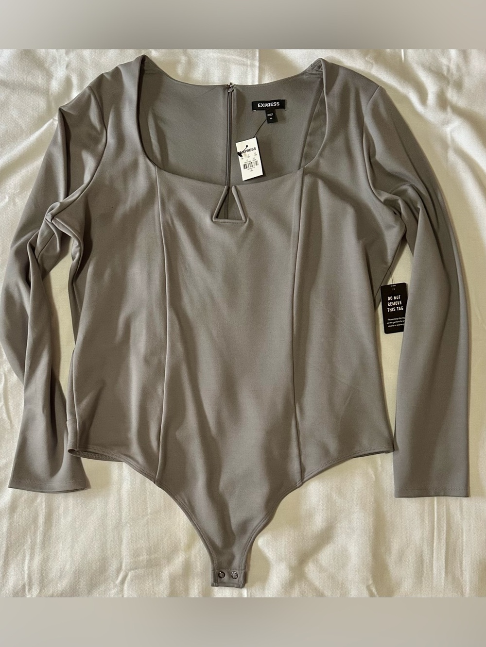 Express Women’s Gray Long-Sleeve Bodysuit XL